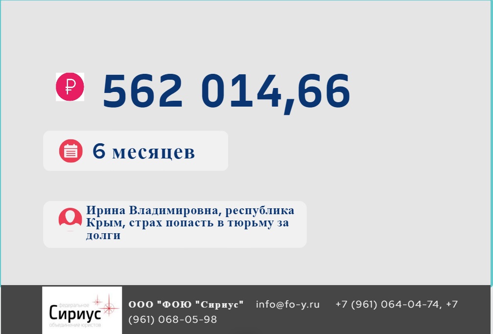 История списанного долга от клиентки из республики Крым